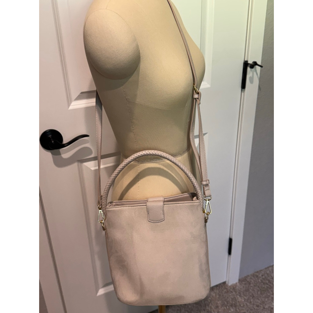 Women's Nanette Lepore Crossbody Bag One Size Taupe Beige suede-like - Picture 4 of 12
